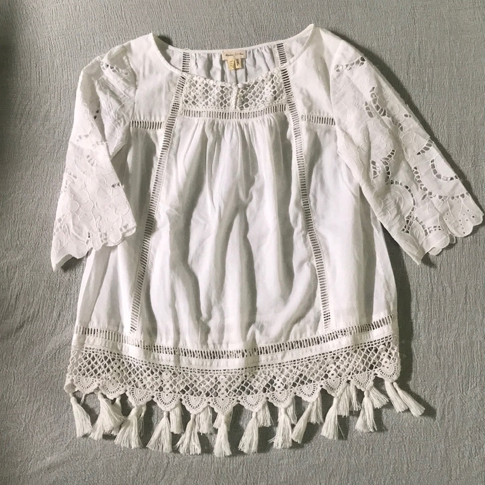 Anthropologie Lacy white cotton top